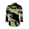 Vacation Couple Outfit Abstract Brush Stroke Print Mesh Skew Neck Bodycon Dress and Long Sleeve Shirt Set - Vert S | US 4