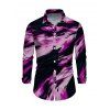 Vacation Couple Outfit Abstract Brush Stroke Print Mesh Skew Neck Bodycon Dress and Long Sleeve Shirt Set - Pourpre S | US 4