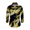 Vacation Couple Outfit Abstract Brush Stroke Print Mesh Skew Neck Bodycon Dress and Long Sleeve Shirt Set - Jaune S | US 4