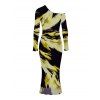 Vacation Couple Outfit Abstract Brush Stroke Print Mesh Skew Neck Bodycon Dress and Long Sleeve Shirt Set - Jaune S | US 4