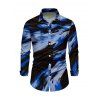 Vacation Couple Outfit Abstract Brush Stroke Print Mesh Skew Neck Bodycon Dress and Long Sleeve Shirt Set - Bleu S | US 4