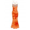 Hawaiian Vacation Couple Outfit Lily Floral Print Crisscross Ruched Mesh Bodycon Dress and Short Sleeve Shirt Set - Orange S | US 4