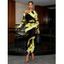 Vacation Dress Abstract Brush Stroke Print Mesh Skew Neck Long Sleeve Bodycon Dress - Pourpre S | US 4