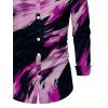 Men's Vacation Shirt Abstract Brush Stroke Print Button Up Long Sleeve Shirt - Pourpre S