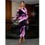 Vacation Dress Abstract Brush Stroke Print Mesh Skew Neck Long Sleeve Bodycon Dress - Pourpre S | US 4