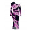 Vacation Dress Abstract Brush Stroke Print Mesh Skew Neck Long Sleeve Bodycon Dress - Pourpre S | US 4