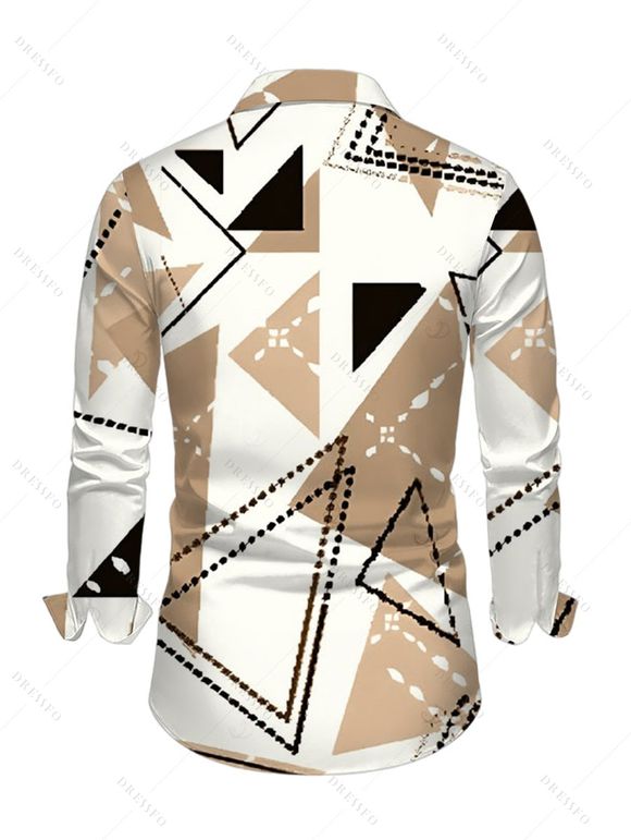 Men's Casual Shirt Colorblock Geometric Print Button Up Long Sleeve Shirt - Blanc M