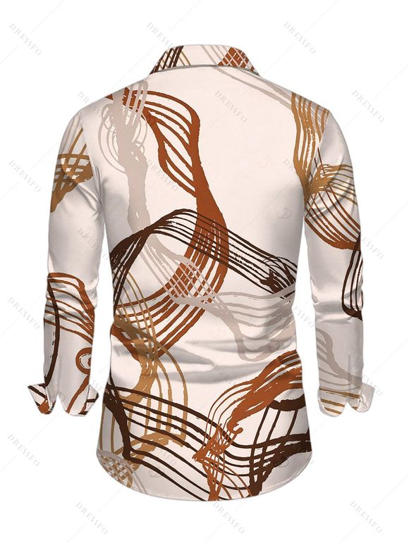Men's Vintage Shirt Abstract Line Print Button Up Long Sleeve Shirt - Abricot S
