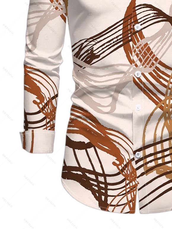 Men's Vintage Shirt Abstract Line Print Button Up Long Sleeve Shirt - Abricot S