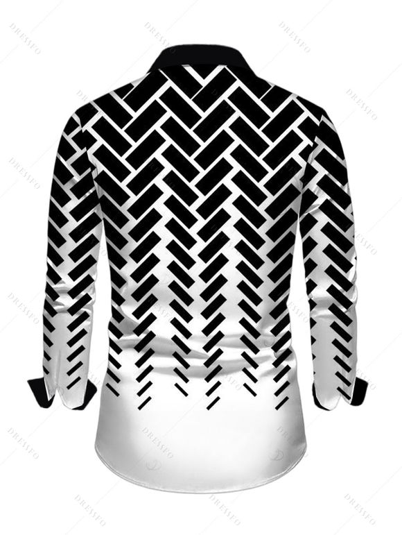 Men's Casual Shirt Monochrome Herringbone Geometric Print Button Up Long Sleeve Shirt - Noir M