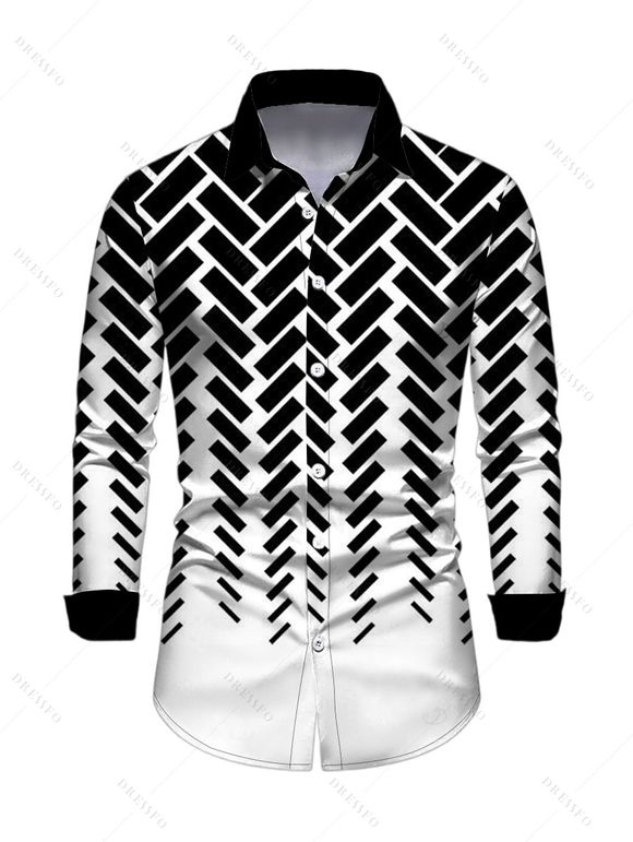 Winter Couple Outfit Monochrome Herringbone Geometric Print Mesh Panel Skew Neck Bodycon Dress and Long Sleeve Shirt Set - Noir S | US 4