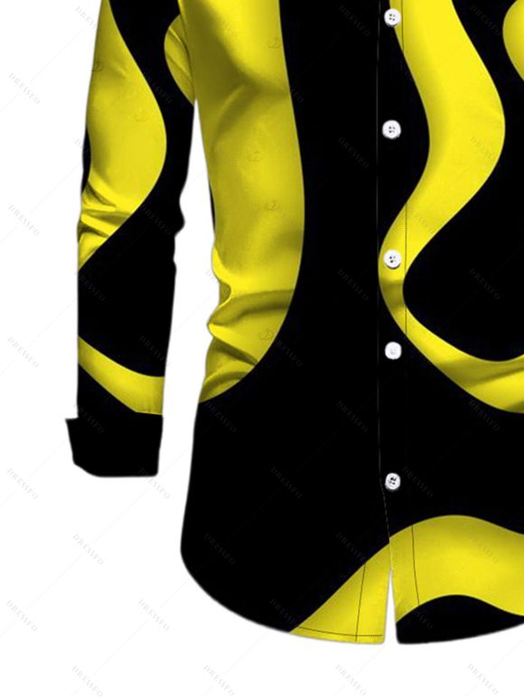 Winter Couple Outfit Contrast Color Wave Curve Print Mesh Panel Skew Neck Bodycon Dress and Long Sleeve Shirt Set - Noir S | US 4