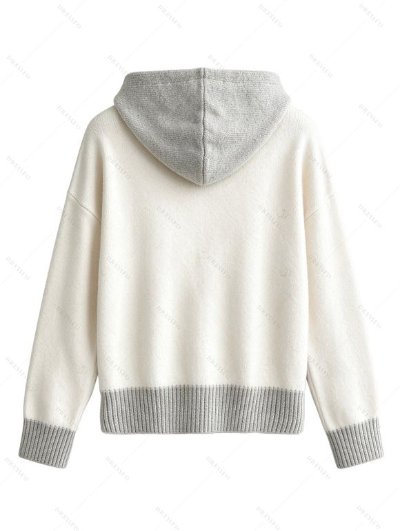 Casual Hooded Sweater Colorblock Lace Up Long Sleeve Pullover Sweater with Hood - Abricot XL | US 12