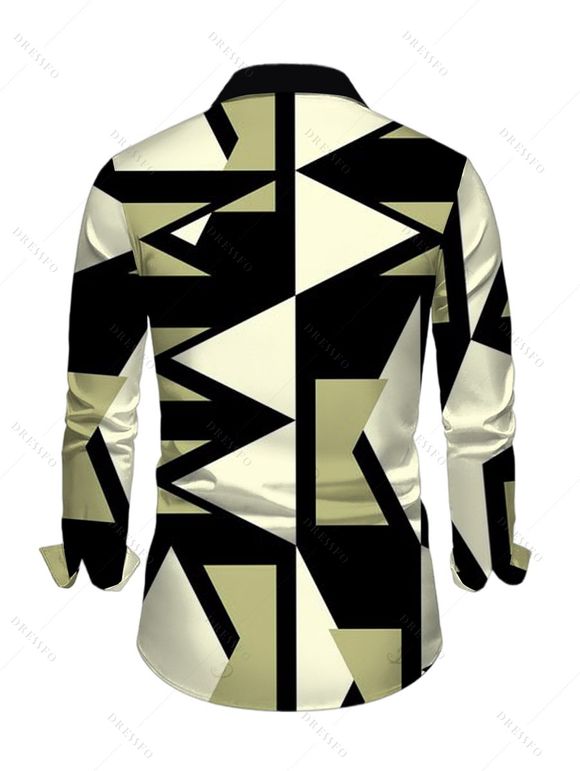 Men's Vintage Shirt Geometric Colorblock Print Long Sleeve Button Up Shirt - Noir S