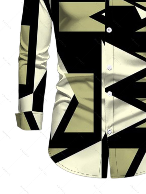 Men's Vintage Shirt Geometric Colorblock Print Long Sleeve Button Up Shirt - Noir S