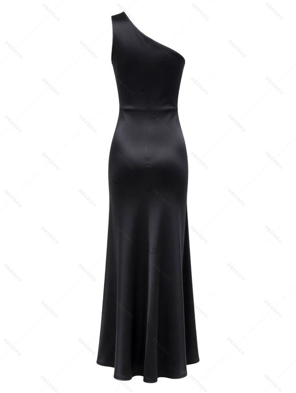 Elegant Evening Dress Contrast Color One Shoulder Formal Satin Dress - Noir XXL | US 12