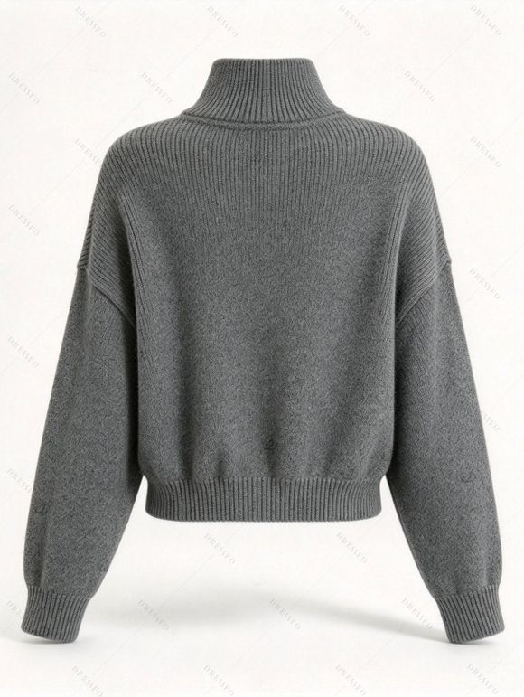 Stand Collar Knit Cardigan Double Row Metal Button Zip Front Long Sleeve Sweater Jacket - Gris Foncé XL | US 10