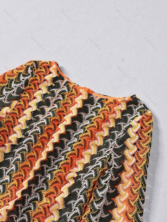 Ethnic Style Dress Wavy Colorblock Striped Long Sleeve Vintage Knit Dress - Orange M | US 6