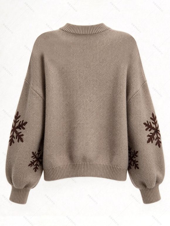 Christmas Sweater Elk Snowflake Print Drop Shoulder Long Sleeve Pullover Sweater - marron foncé M | US 6