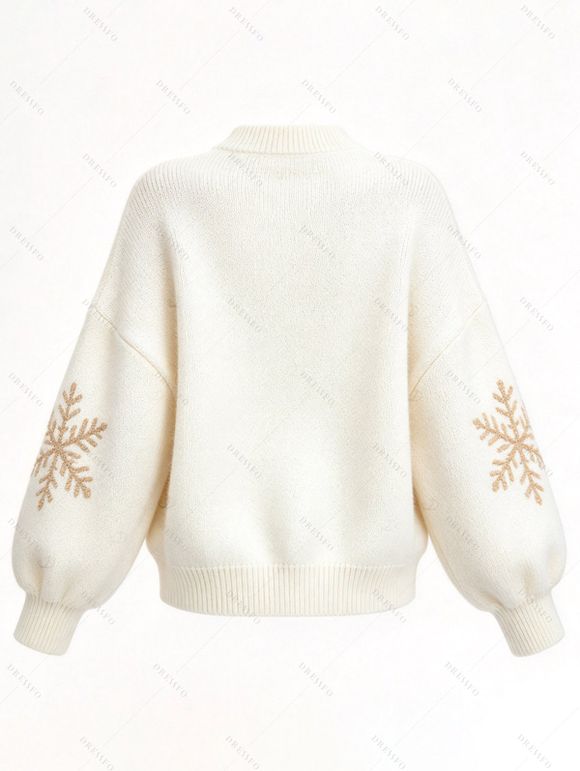 Christmas Sweater Elk Snowflake Print Drop Shoulder Long Sleeve Pullover Sweater - Blanc L | US 8