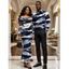 Winter Couple Outfit Artistic Ink Wash Brush Stroke Print Off the Shoulder Ruched Mesh Panel Bodycon Dress and Long Sleeve Shirt Set - DEEP BLUE S | US 4