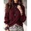 Solid Color Sweater Turtleneck Lantern Sleeve Asymmetric Twisted Hem Pullover Sweater - Rouge Vineux S | US 4