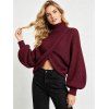 Solid Color Sweater Turtleneck Lantern Sleeve Asymmetric Twisted Hem Pullover Sweater - Rouge Vineux S | US 4