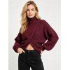 Solid Color Sweater Turtleneck Lantern Sleeve Asymmetric Twisted Hem Pullover Sweater - Rouge Vineux XL | US 12