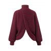Solid Color Sweater Turtleneck Lantern Sleeve Asymmetric Twisted Hem Pullover Sweater - Rouge Vineux XL | US 12