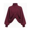 Solid Color Sweater Turtleneck Lantern Sleeve Asymmetric Twisted Hem Pullover Sweater - Rouge Vineux XL | US 12