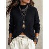 Solid Color Sweater Mock Neck Textured Asymmetrical Hem Long Sleeve Sweater - Noir XL | US 12