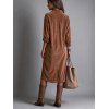 Corduroy Shirt Dress Solid Color Turn Down Collar Loose Dress - Brun S | US 4