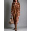 Corduroy Shirt Dress Solid Color Turn Down Collar Loose Dress - Brun S | US 4