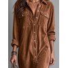 Corduroy Shirt Dress Solid Color Turn Down Collar Loose Dress - Brun S | US 4