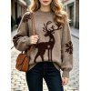 Christmas Sweater Elk Snowflake Print Drop Shoulder Long Sleeve Pullover Sweater - marron foncé S | US 4