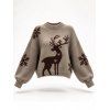 Christmas Sweater Elk Snowflake Print Drop Shoulder Long Sleeve Pullover Sweater - marron foncé M | US 6