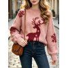 Christmas Sweater Elk Snowflake Print Drop Shoulder Long Sleeve Pullover Sweater - Rose XXL | US 12