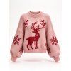 Christmas Sweater Elk Snowflake Print Drop Shoulder Long Sleeve Pullover Sweater - Rose XL | US 10