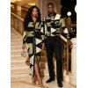 Daily Vintage Couple Outfit Geometric Colorblock Print Ruched Turn Down Collar Bodycon Shirt Dress and Long Sleeve Shirt Set - Noir S | US 4