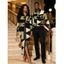 Daily Vintage Couple Outfit Geometric Colorblock Print Ruched Turn Down Collar Bodycon Shirt Dress and Long Sleeve Shirt Set - Noir S | US 4