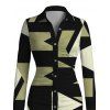 Daily Vintage Couple Outfit Geometric Colorblock Print Ruched Turn Down Collar Bodycon Shirt Dress and Long Sleeve Shirt Set - Noir S | US 4