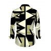 Daily Vintage Couple Outfit Geometric Colorblock Print Ruched Turn Down Collar Bodycon Shirt Dress and Long Sleeve Shirt Set - Noir S | US 4