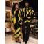 Winter Couple Outfit Contrast Color Wave Curve Print Mesh Panel Skew Neck Bodycon Dress and Long Sleeve Shirt Set - Noir S | US 4