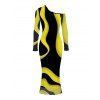 Winter Couple Outfit Contrast Color Wave Curve Print Mesh Panel Skew Neck Bodycon Dress and Long Sleeve Shirt Set - Noir S | US 4