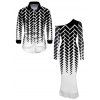 Winter Couple Outfit Monochrome Herringbone Geometric Print Mesh Panel Skew Neck Bodycon Dress and Long Sleeve Shirt Set - Noir S | US 4