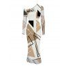 Elegant Party Dress Colorblock Geometric Print Mesh Panel Skew Neck Bodycon Dress - Blanc XL | US 12
