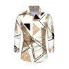 Men's Casual Shirt Colorblock Geometric Print Button Up Long Sleeve Shirt - Blanc M