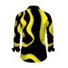 Men's Casual Shirt Contrast Color Wave Curve Print Button Up Long Sleeve Shirt - Noir L