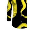 Men's Casual Shirt Contrast Color Wave Curve Print Button Up Long Sleeve Shirt - Noir L