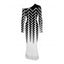 Elegant Party Dress Monochrome Herringbone Geometric Print Mesh Panel Skew Neck Bodycon Dress - Noir M | US 6
